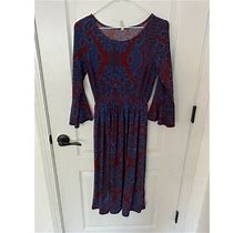 Gilli Small Dress Maron Blue Paisley 3/4 Bell Sleeve