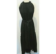 Louiza Babouryan Black Sleeveless Belted Chiffon Dress Sz M Retail