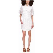 Michael Michael Kors Womens White Lace Short Sleeve Collared Above The Knee Shirt Dress Petites PM