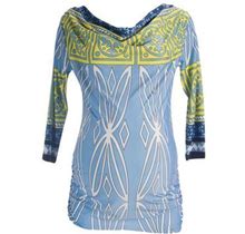 Olian Maternity Women's Abstract Print Cowl Neck Tunic Top Small Cold Blue
