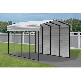 Arrow 10 X 20 ft Galvanized Steel Carport, With 1-Sided Enclosure Eggshell - 10.0 X 19.8 X 10.3 ft