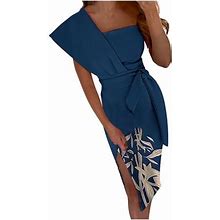 Lilgiuy Women's Summer Casual Off Shoulder Printing Sleeveless Dresses Blue,6 Fall Dresses For 2022 Spring Winter