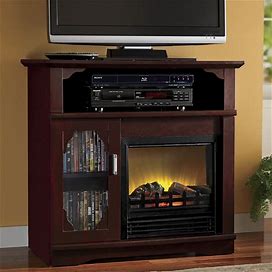 Electric Fireplace TV Stand With Media Storage, Glass/Wood