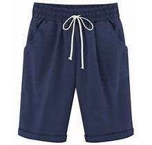 Owordtank Cotton Linen Bermuda Shorts For Women Plus Size
