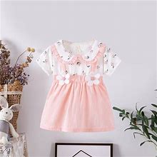Bonixoom Easter Dresses For Girls Short Sleeve Fashion Spring Tab Printed Princesses Maxi Dress On Clearance Pink