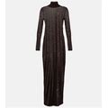 Alaia, High-Neck Knit Maxi Dress, Women, Black, US 6, Dresses, Viscose