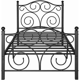 Twin Size Bed Frame Support With Headboard And Footboard, No Box Spring Need Metal Platform Bed, Black, 39" W