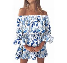 Snowsong Cocktail Dresses,Midi Dresses Summer Dresses Vintage Print Beach Sexy Off Shoulder Tunic Loose Fit Bell Sleeve Mini Floral Dress Long Sleeve