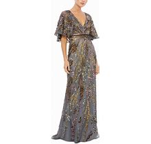 Mac Duggal Womens Sequin Flutter Sleeve Evening Dress