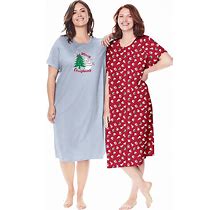 Plus Size Women's 2-Pack Long Sleepshirts By Dreams & Co. In Classic Red Cat (Size 1X/2X) Nightgown