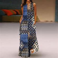 Strungten Women's New Spring And Summer Fashion Classic V-Neck Color Printing Sleeveless Long Dress Maxi Dress For Women