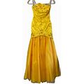 Terani Size 0 Strapless Beaded Tulle Mermaid Trumpet Dress Yellow Gold
