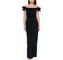 Xscape Off-The-Shoulder Ruffle Dress - Black - Size 4