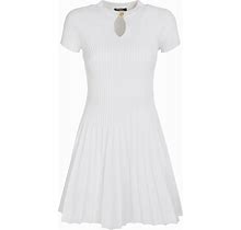Balmain Women Pleated Knit Short Sleeve Mini Dress White 40