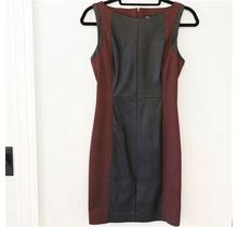 Flavio Castellani Black And Burgundy Faux-Leather-Front Pencil Dress