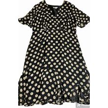 Jessica London Black Beige Polka Dots Chiffon Fit& Flare Midi Dress Sz