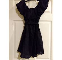 Banana Republic Linen Mini Dress Sz Xs Petite Black Off Shoulder