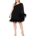 Betsy & Adam Women's Asymmetric Feather Trim Dress - Black - Size 20
