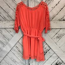 Umgee Dresses | Umgee Crochet Lace Cutout Dress W/ Tie Waist Sz L | Color: Orange/Pink | Size: L