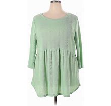 Sew In Love Casual Dress - A-Line Scoop Neck 3/4 Sleeves: Green Print Dresses - Women's Size 2X