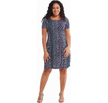 Connected Apparel Petite Connected Apparel Short Sleeve Floral Pocket Shift Dress 12P Navy/Berry | Boscov's