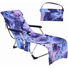 Beach Chair Cover, Microfiber Chaise Lounge Towel Cover With Storage Pockets For Pool Sun Lounger Hotel Garden Blue Tie-Dye