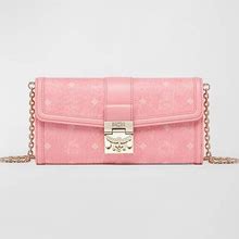 Mcm Tracy Large Monogram Wallet On Chain, Blossom Pink Visetos, Women's, Small Leather Goods Wallets