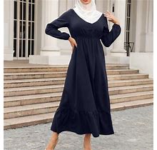 Winter Savings Clearance! Suokom Women Summer Dresses For Women Muslim Zipper Solid Color Long Sleeves Dress For Women Summer Fall Shirt Dress