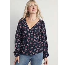 NWT Women's Old Navy Puff Sleeve Floral Roses Smocked Wrap Blouse XS