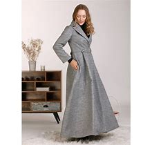 Maxi Wool Princess Coat, Long Wrap Coat, Plus Size Winter Overcoat, Gray Winter Trench Coat, Gothic Wool Coat, Winter A-Line Dress Coat