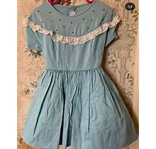 Girls Vintage 50S Blue Rhinestone Party Dress 3T