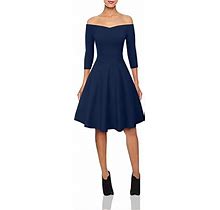 Grace Karin Womens Vintage Off Shoulder Vneck Party Dress Size M Navy Blue Cl8323, Medium