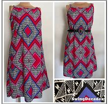 70S Influenced Handmade Cotton Sun Dress With Geometric Design Featuring The Letters H&N Large Size Mint Vintage Condition