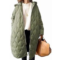 Daeful Women Outwear Long Sleeve Thickened Jacket Hoodies Coat Winter Warm Mid Plain With Pockets Jackets Army Green One Size