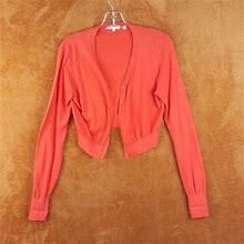 VINCE Womens Sweater Medium Red Orange Cardigan Lightweight Knit Cotton Cashmere