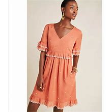 Anthropologie Dresses | Anthropologie Samia Dress Ruffle Embroidered New | Color: Orange | Size: 12P