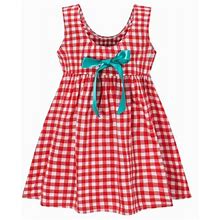 Girls Dresses Summer Girl Striped Plaid Linen Sleeveless Bow Loose Vest Princess Dress Baby Girl Clothes, Flower Girl Dress Red 12-18 Months