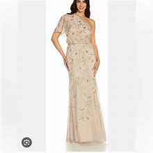 Adrianna Papell Dresses | Adrianna Papell Women's Beaded One Shoulder Gown | Color: Tan | Size: 4