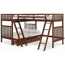 Alaterre Aurora Twin Over Full Size Wood Bunk Bed With Tri-Bunk Extension & Storage Drawers Chestnut
