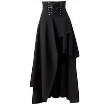 Zunfeo Fall Skirts For Women 2023 Maxi High Waisted Gothic Vintage Gored Skirt Lace Up Victorian Woolen Party Tiered Skirt Black 10