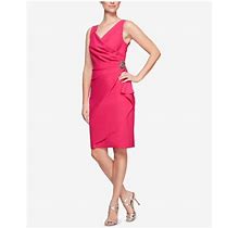 Alex Evenings Womens Pink Embellished Ruched Sleeveless V Neck Above The Knee Evening Sheath Dress 18