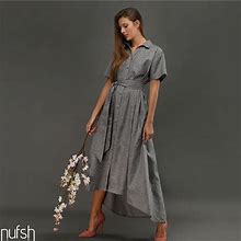 Short Sleeve Grey Collard High Low Oversized Dress With Belt | Color: Gray | Size: One Size