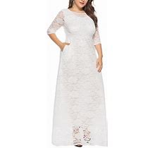 Bazyrey Summer Dresses For Women Solid Dresses Female Round Neckline Sexy Elbow-Length Wrap Dresses White 6XL