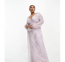 Beauut Plus Bridesmaid Embellished Wrap Front Maxi Dress In Lilac-Purple - Purple (Size: 22)