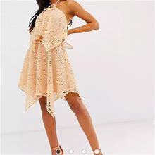 Asos Dresses | Asos Design Mini Dress With Double Layer In Cutwork Lace (Size 0) | Color: Cream/Pink | Size: 0