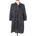 Lux Casual Dress Tie Neck 3/4 Sleeves: Black Polka Dots Dresses - Women's Size Small