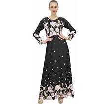 Bimba Women's Casual Floral Digital Printed Long Black Maxi Designer Dress-6