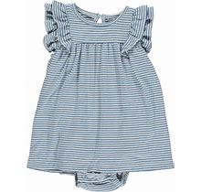 Vignette | Jenn Striped Round Neck Flutter Sleeve Dress, Blue (Multicolor, Size 7Y) | Maisonette