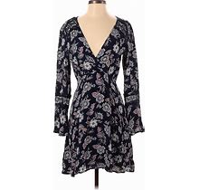 ASTR The Label Casual Dress - Wrap V Neck Long Sleeves: Black Floral Dresses - Women's Size Small