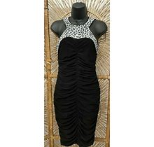 Vintage Cache Womens Sequin Leopard Ruched Sheath Evening Dress Sz 6